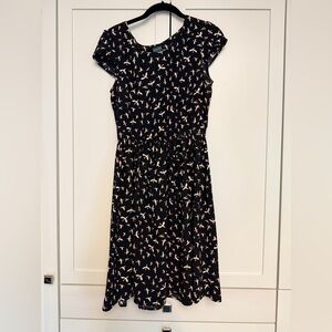 Gabby Skye Black Midi Dress with Blush Bird Print